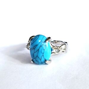 TITANIUM FOREVER WEAR SILVER OCEAN BLUE NEW SIZE  5 POLISHED CABECHON RING